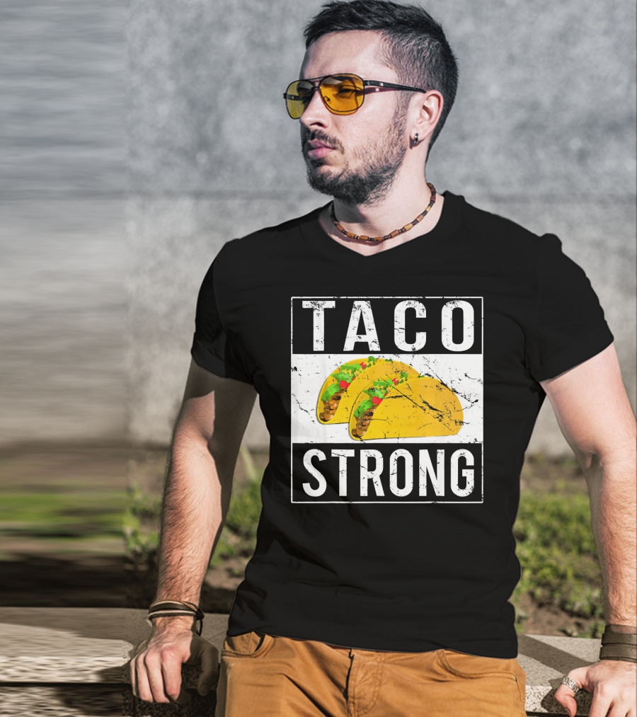 Taco Strong Bold Lettering With Yellow Tacos T-Shirt