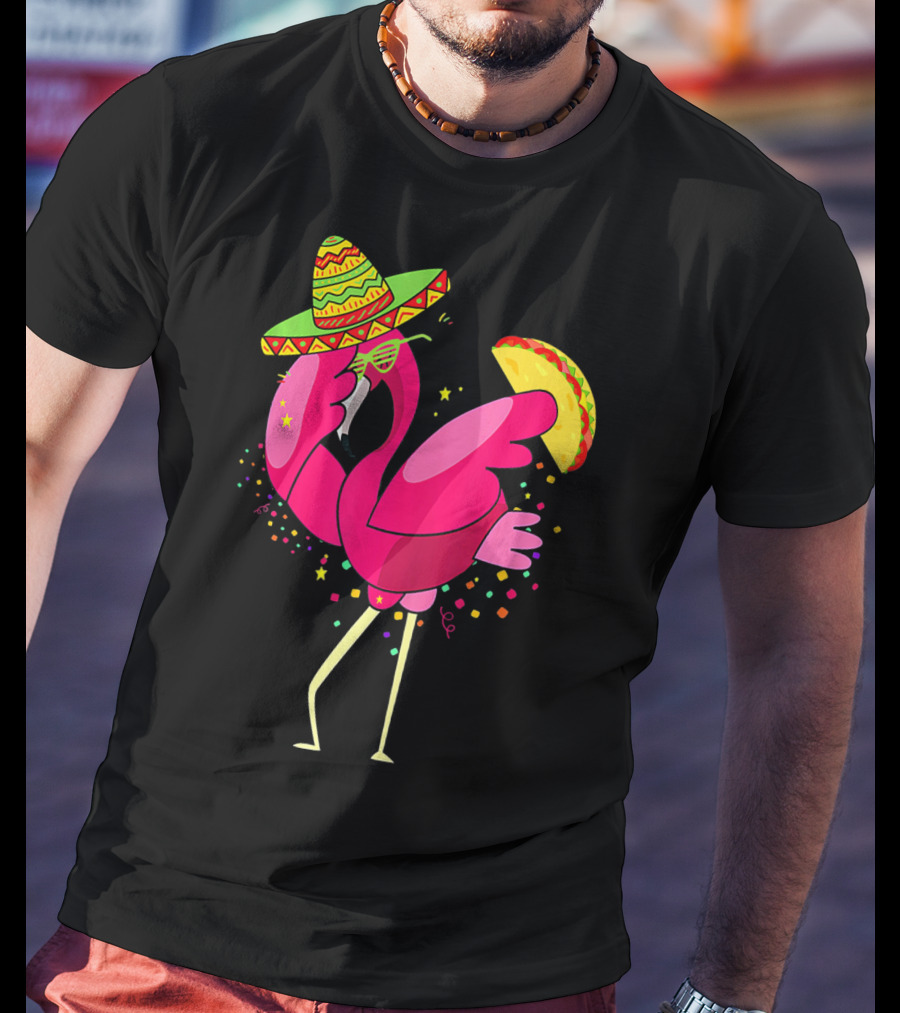 Funny Flamingo Dabbing With Taco Sombrero Cinco De Mayo T-Shirt