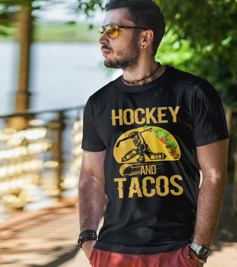 Hockey Taco Enthusiast With Skating Player And Vibrant Filling T-Shirt