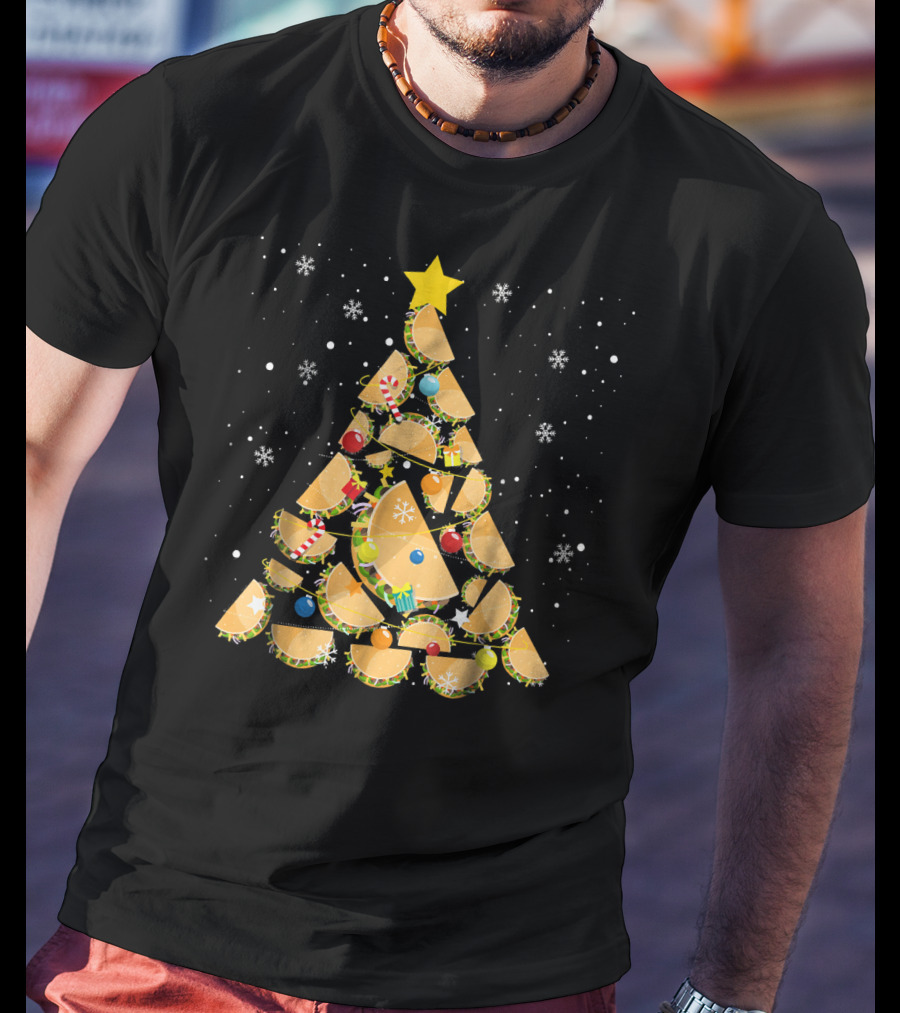 Tacos Christmas Tree Taco Lover Festive Holiday Decor Starry Night T-Shirt