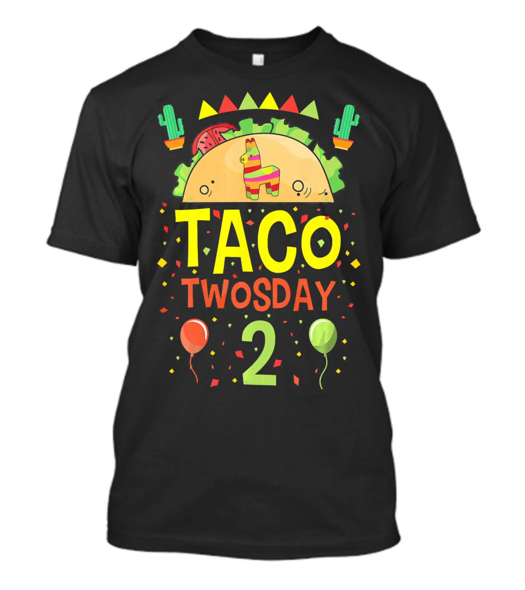 Taco Twosday 2 Two Year Old Boy Girl Cactus Balloon Party T-Shirt