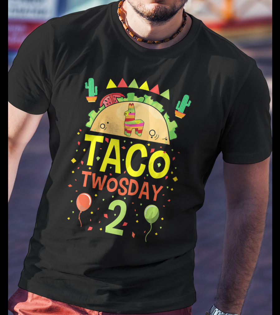 Taco Twosday 2 Two Year Old Boy Girl Cactus Balloon Party T-Shirt