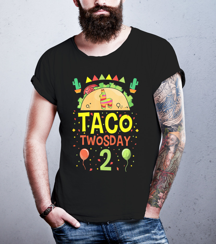 Taco Twosday 2 Two Year Old Boy Girl Cactus Balloon Party T-Shirt