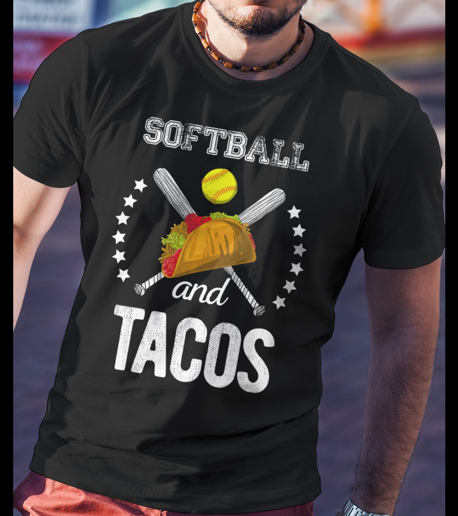 Softball And Tacos Crossed Bats And Ball With Taco T-Shirt