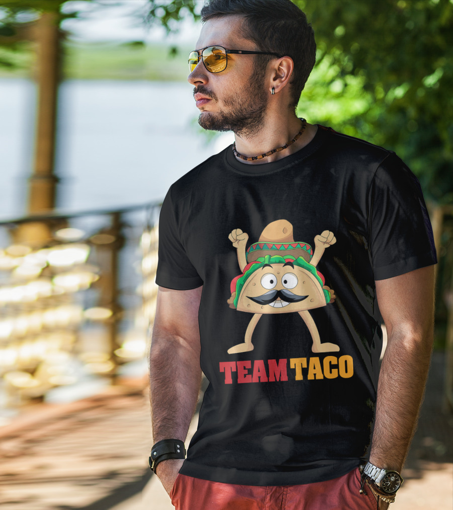 Team Taco Cartoon Mustache Sombrero Enthusiastic T-Shirt