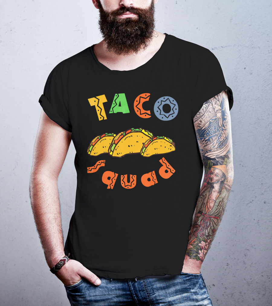 Taco Squad Colorful Lettering With Three Tacos T-Shirt