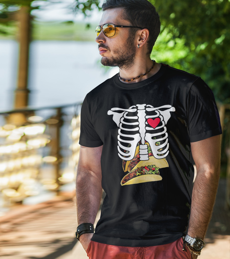 Halloween Funny Skeleton Heart Tacos T-Shirt