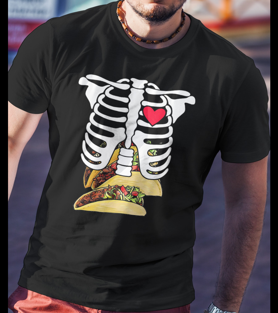Halloween Funny Skeleton Heart Tacos T-Shirt