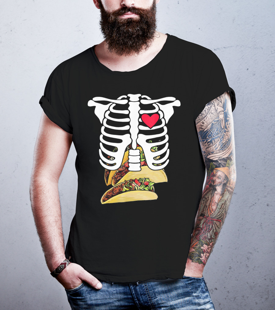 Halloween Funny Skeleton Heart Tacos T-Shirt