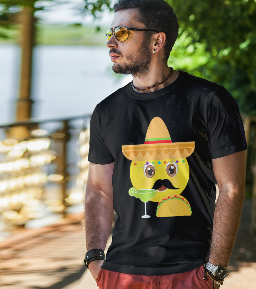Funny Mexican Emoticon Sombrero Mustache Margarita Taco T-Shirt