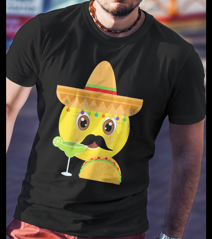 Funny Mexican Emoticon Sombrero Mustache Margarita Taco T-Shirt