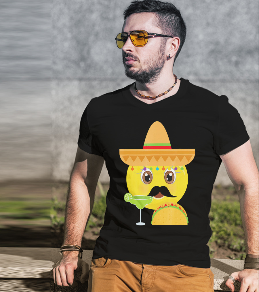 Funny Mexican Emoticon Sombrero Mustache Margarita Taco T-Shirt