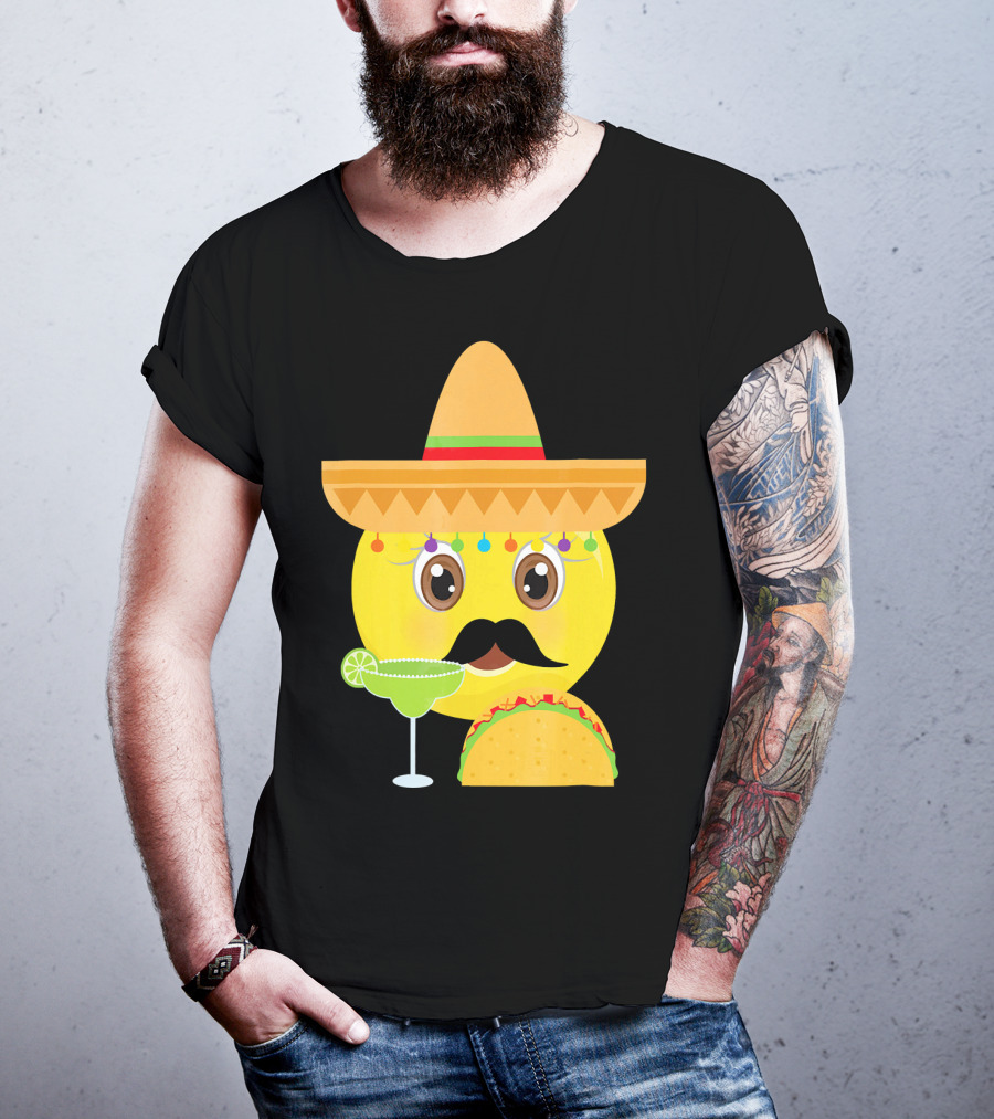 Funny Mexican Emoticon Sombrero Mustache Margarita Taco T-Shirt