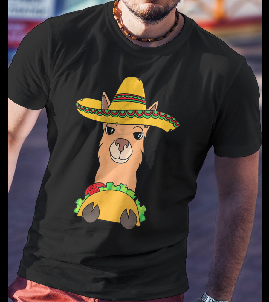 Llama Eating Taco Sombrero Cool Mexican T-Shirt