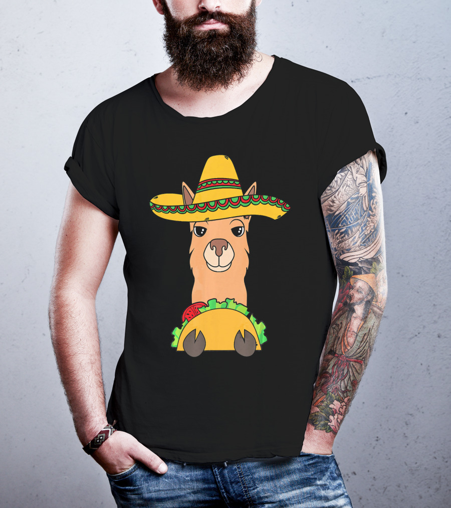 Llama Eating Taco Sombrero Cool Mexican T-Shirt