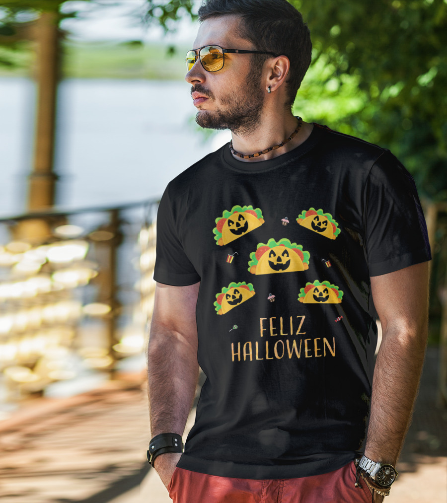 Feliz Halloween Mexican Taco Pumpkins T-Shirt