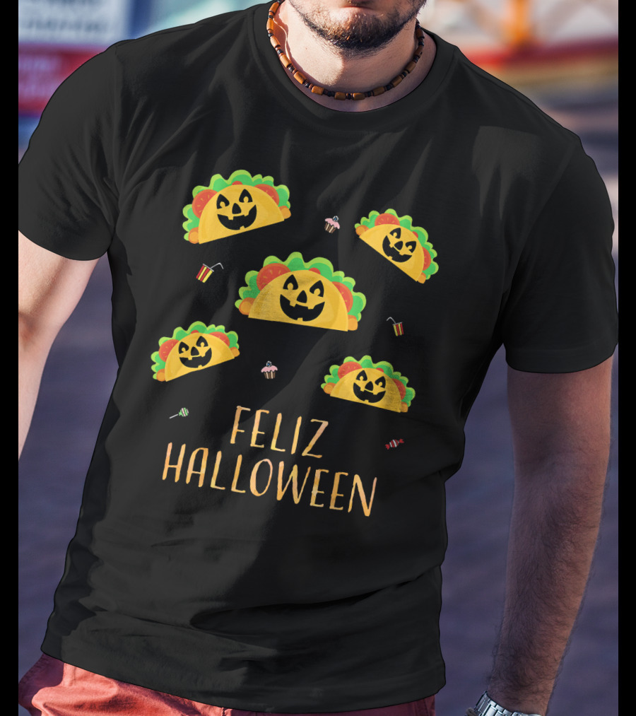 Feliz Halloween Mexican Taco Pumpkins T-Shirt