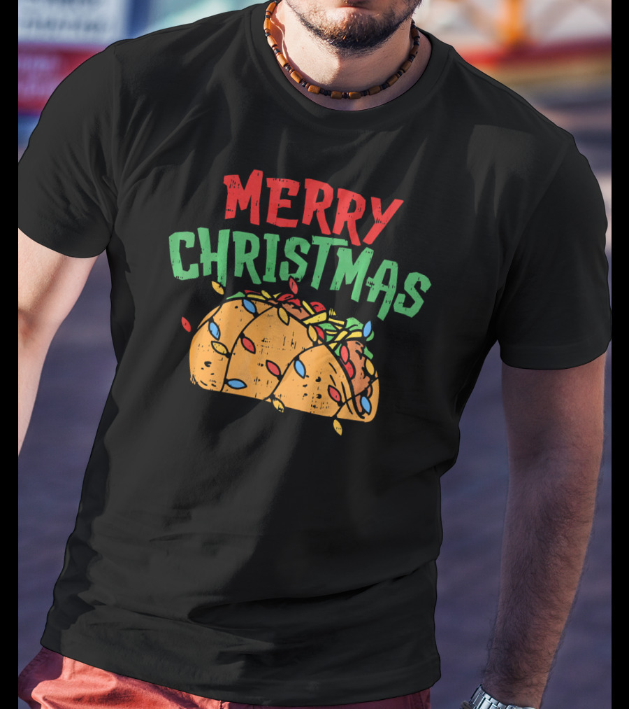 Merry Christmas Taco Mexican Lover Festive Lights T-Shirt