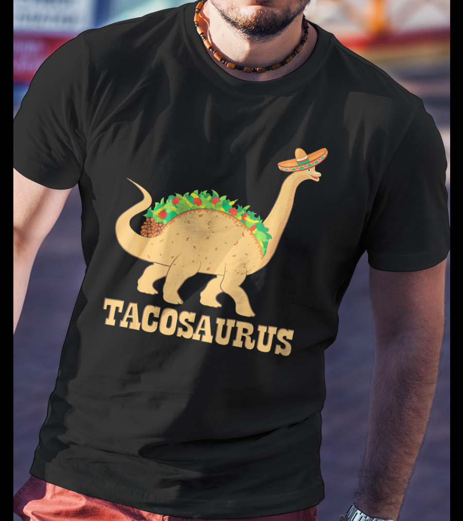 Tacosaurus Sombrero Wearing Dinosaur With Mexican Food Elements T-Shirt