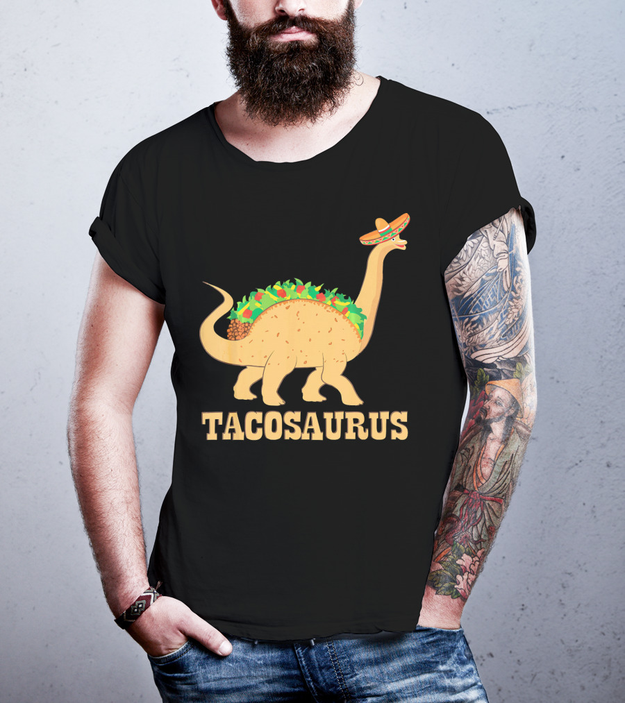 Tacosaurus Sombrero Wearing Dinosaur With Mexican Food Elements T-Shirt