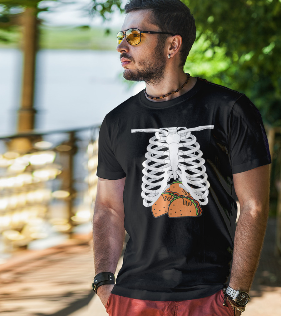 Halloween Taco Lover Skeleton Rib Cage Food Humor T-Shirt