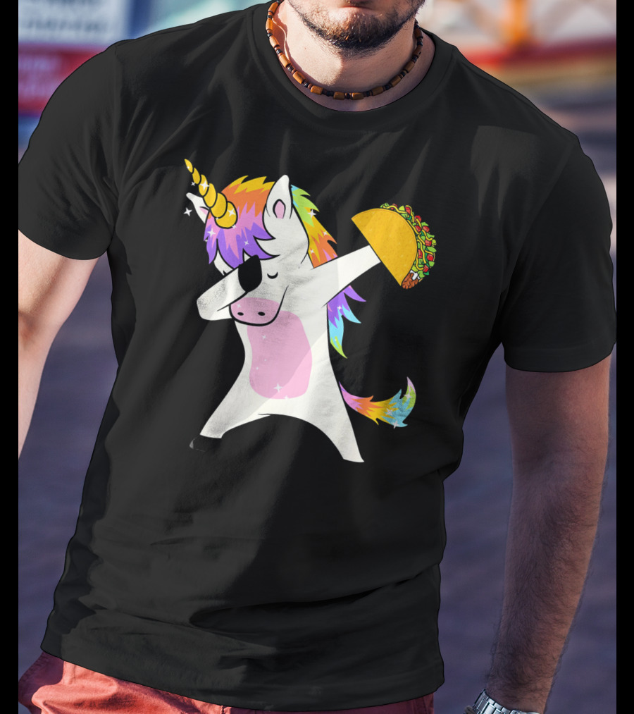 Dabbing Rainbow Unicorn Holding Taco Funny Cinco T-Shirt