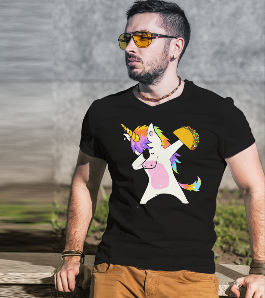 Dabbing Rainbow Unicorn Holding Taco Funny Cinco T-Shirt