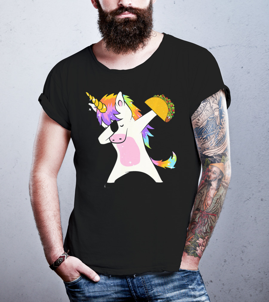 Dabbing Rainbow Unicorn Holding Taco Funny Cinco T-Shirt