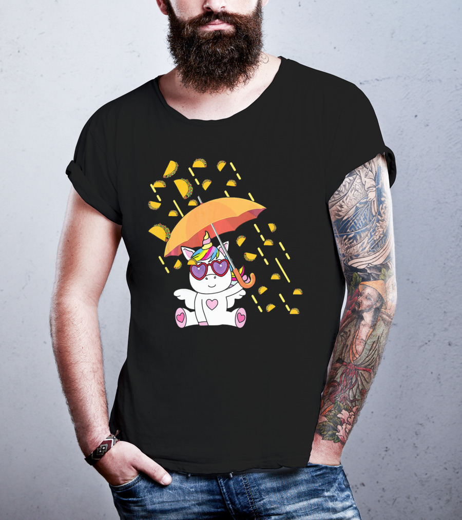 Its Raining Tacos Funny Unicorn With Umbrella And Sunglasses T-Shirt