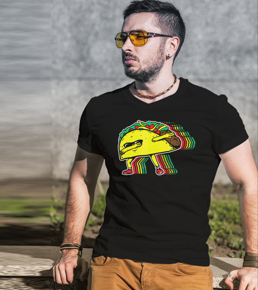 Dabbing Taco With Retro Multicolor Vibe T-Shirt