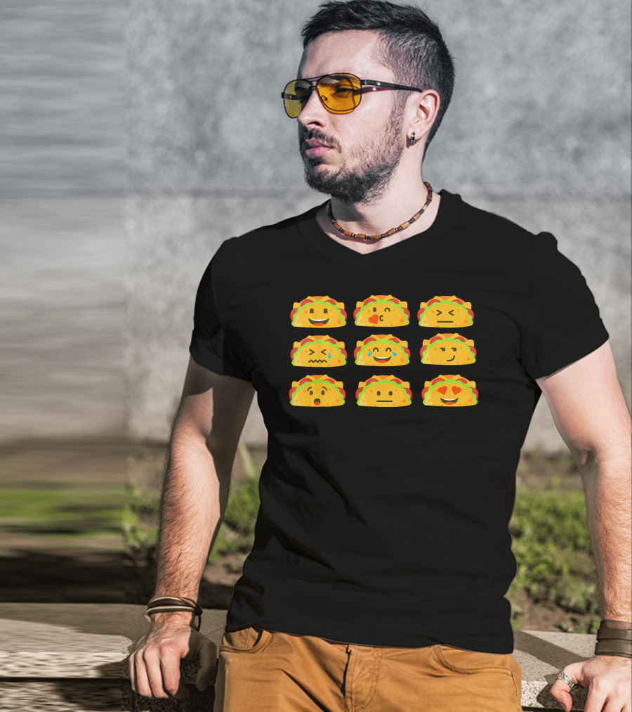 Taco Emoji Faces Mexican Food Lover Humor T-Shirt