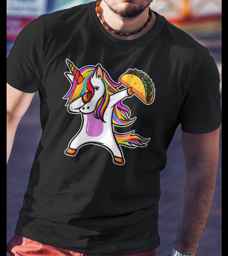 Dabbing Rainbow Unicorn With Taco Love T-Shirt