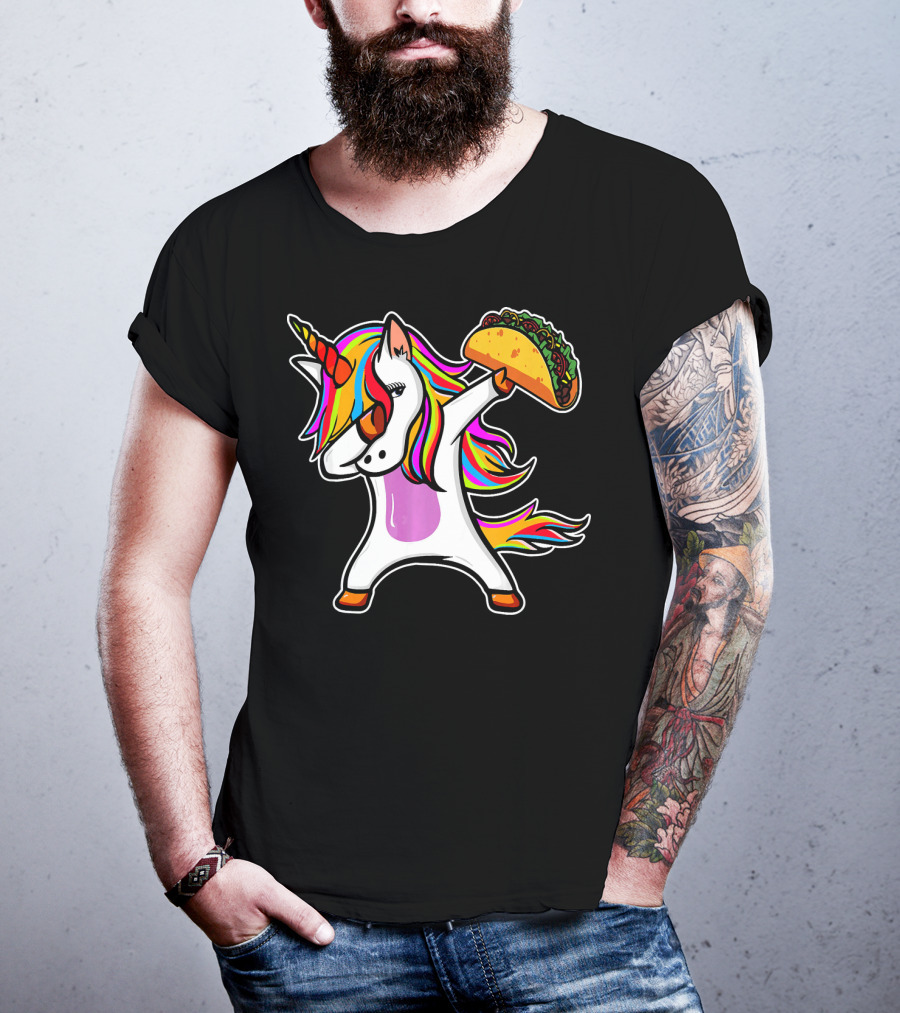 Dabbing Rainbow Unicorn With Taco Love T-Shirt
