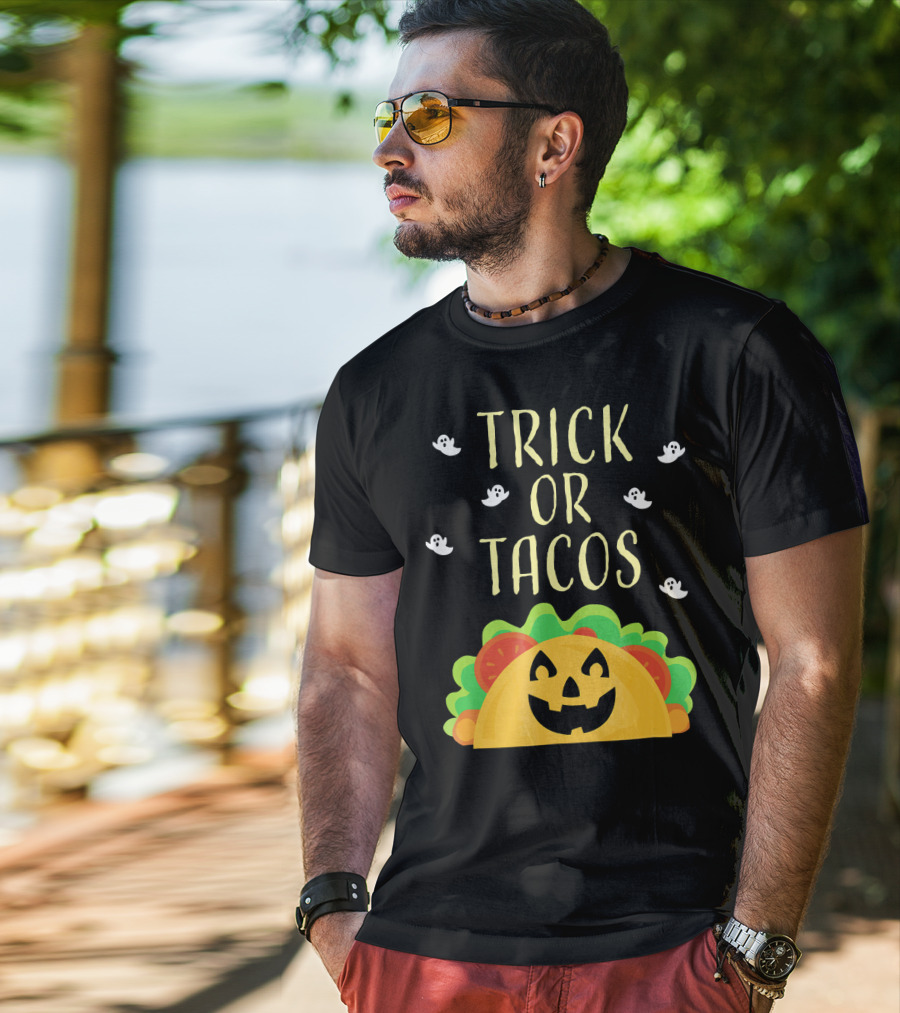 Trick Or Tacos Halloween Ghosts With Smiling Taco T-Shirt