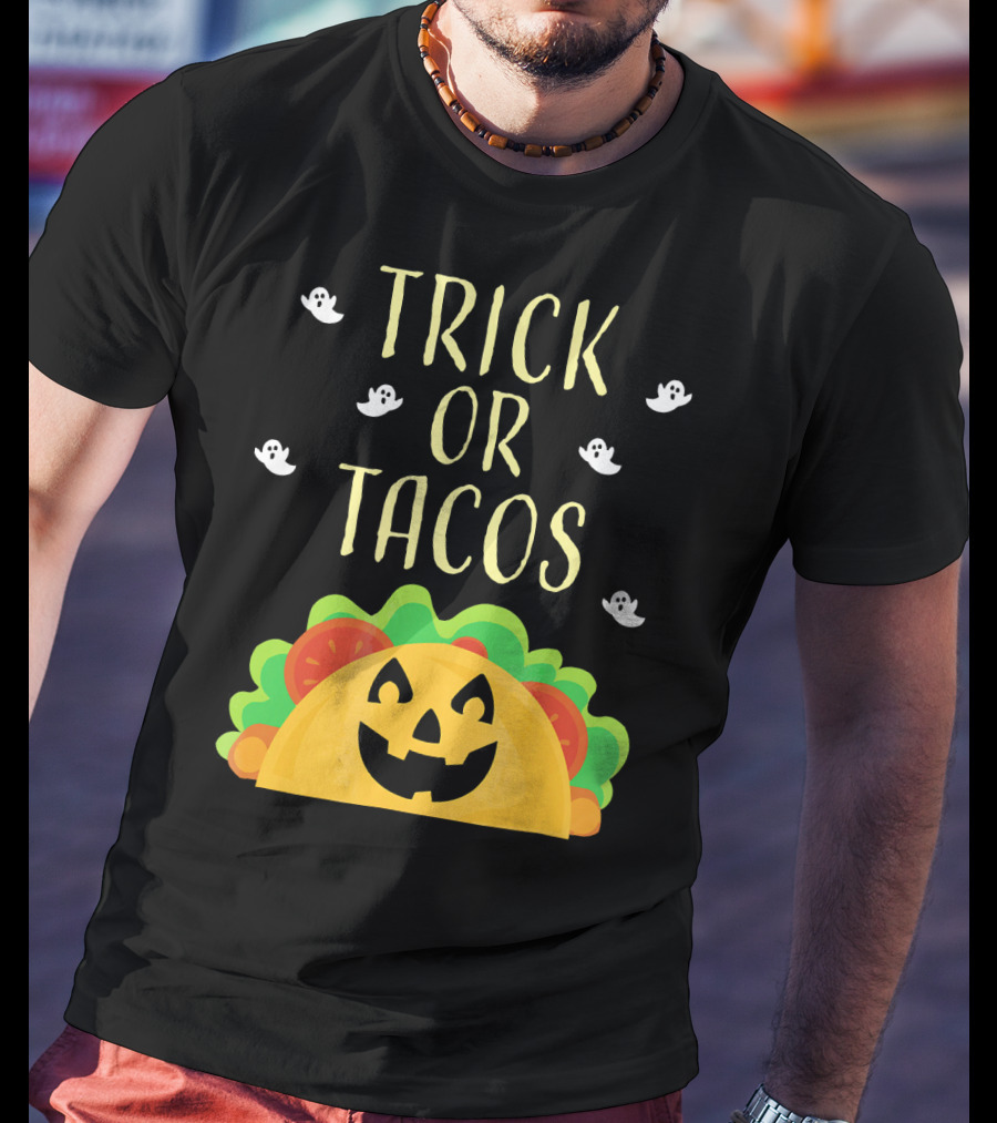 Trick Or Tacos Halloween Ghosts With Smiling Taco T-Shirt