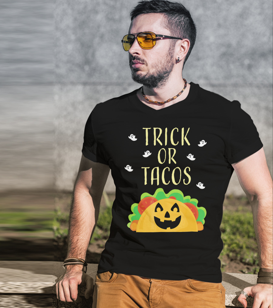 Trick Or Tacos Halloween Ghosts With Smiling Taco T-Shirt