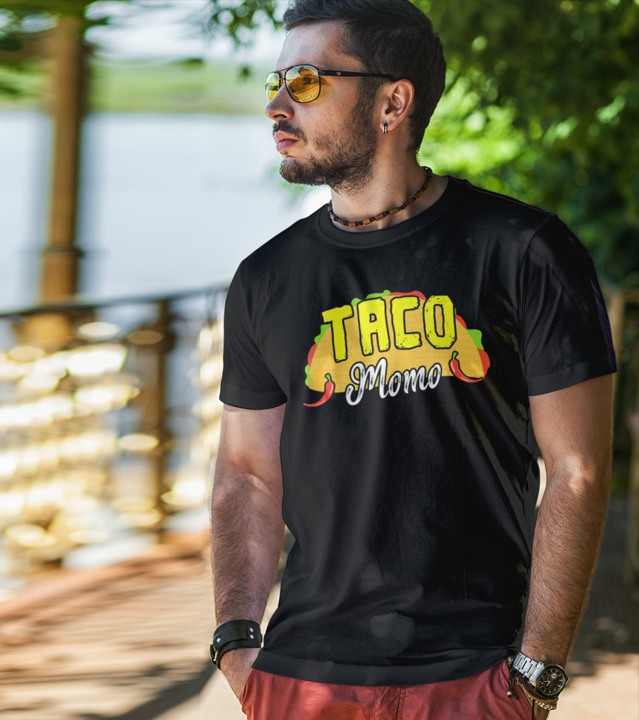 Taco Momo Grandma Mexican Food Fiesta Colorful Taco And Chili Peppers T-Shirt