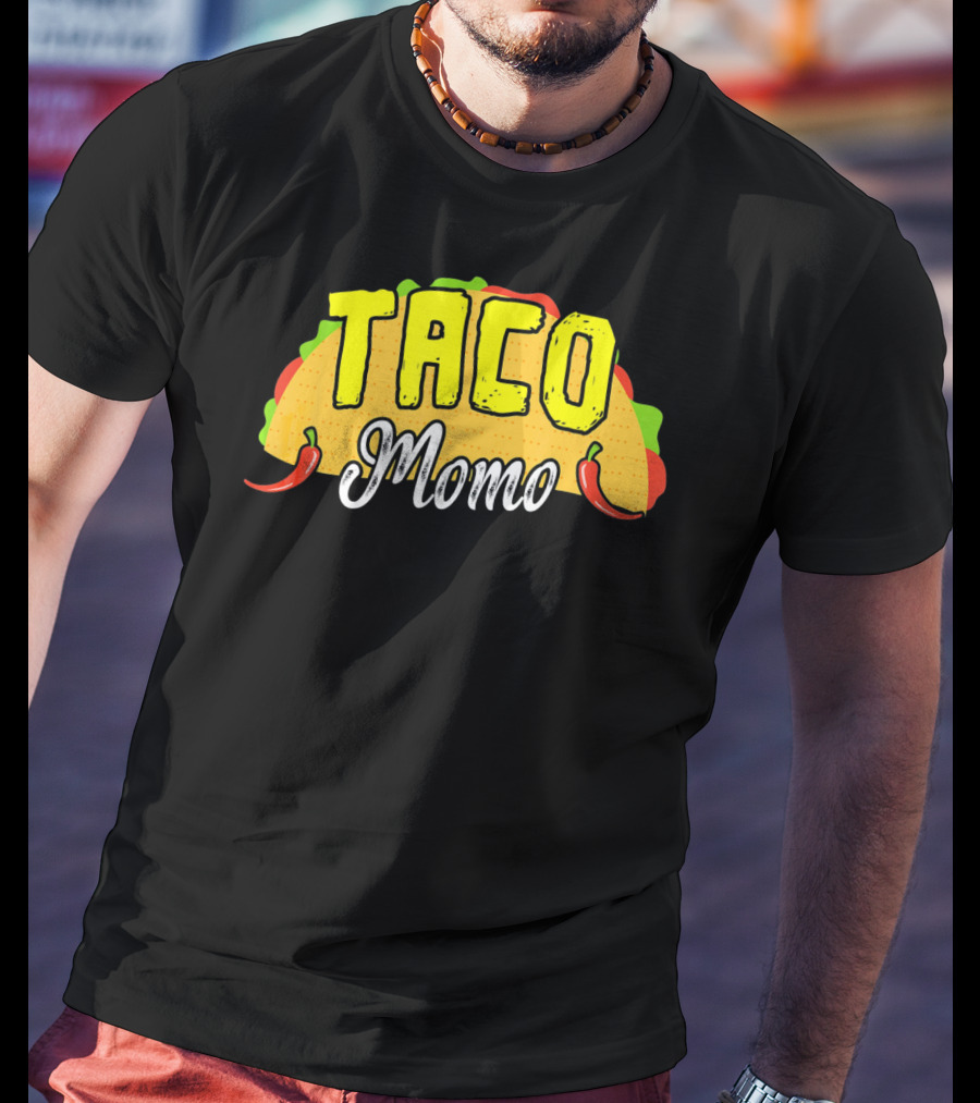Taco Momo Grandma Mexican Food Fiesta Colorful Taco And Chili Peppers T-Shirt