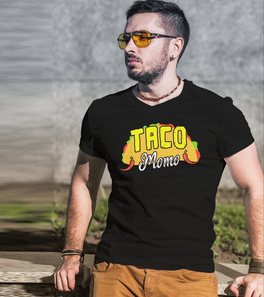 Taco Momo Grandma Mexican Food Fiesta Colorful Taco And Chili Peppers T-Shirt