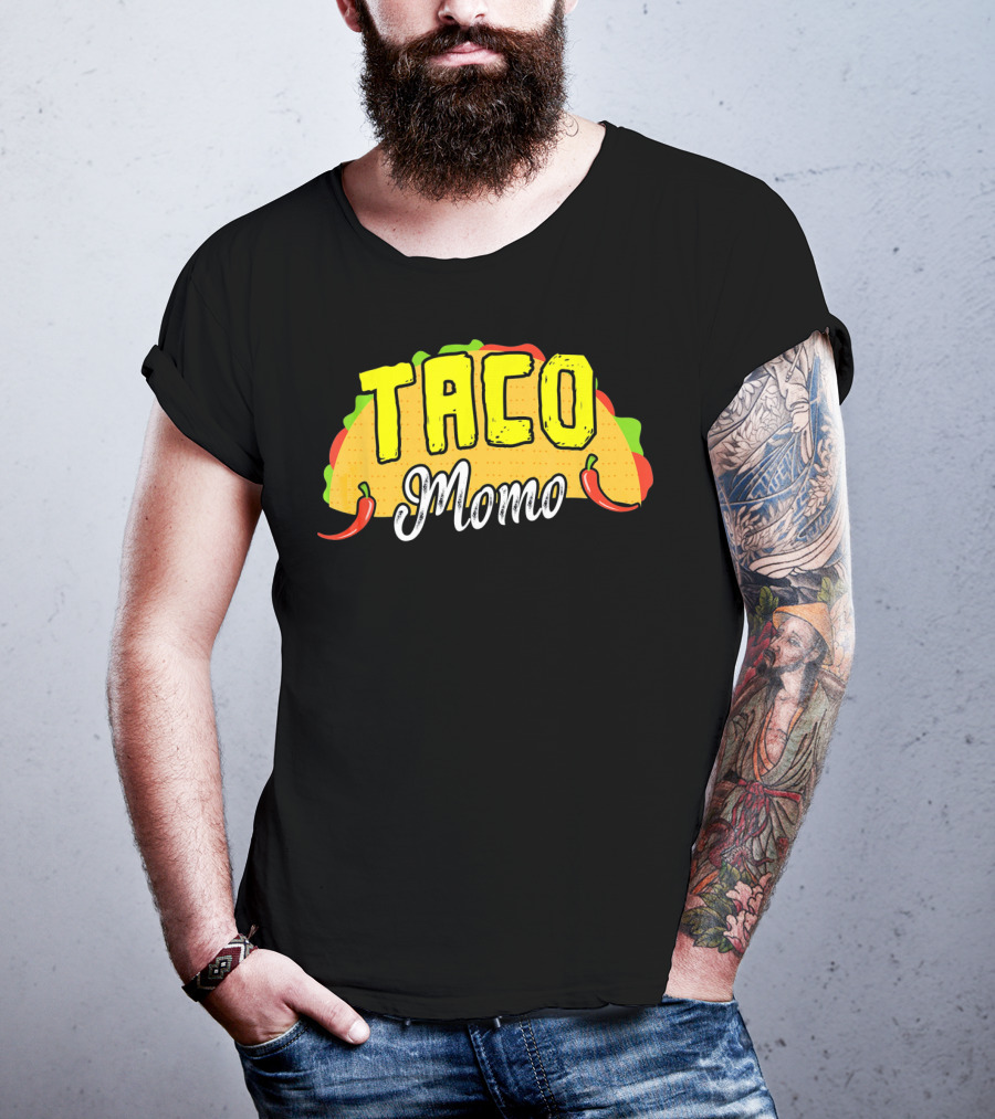 Taco Momo Grandma Mexican Food Fiesta Colorful Taco And Chili Peppers T-Shirt