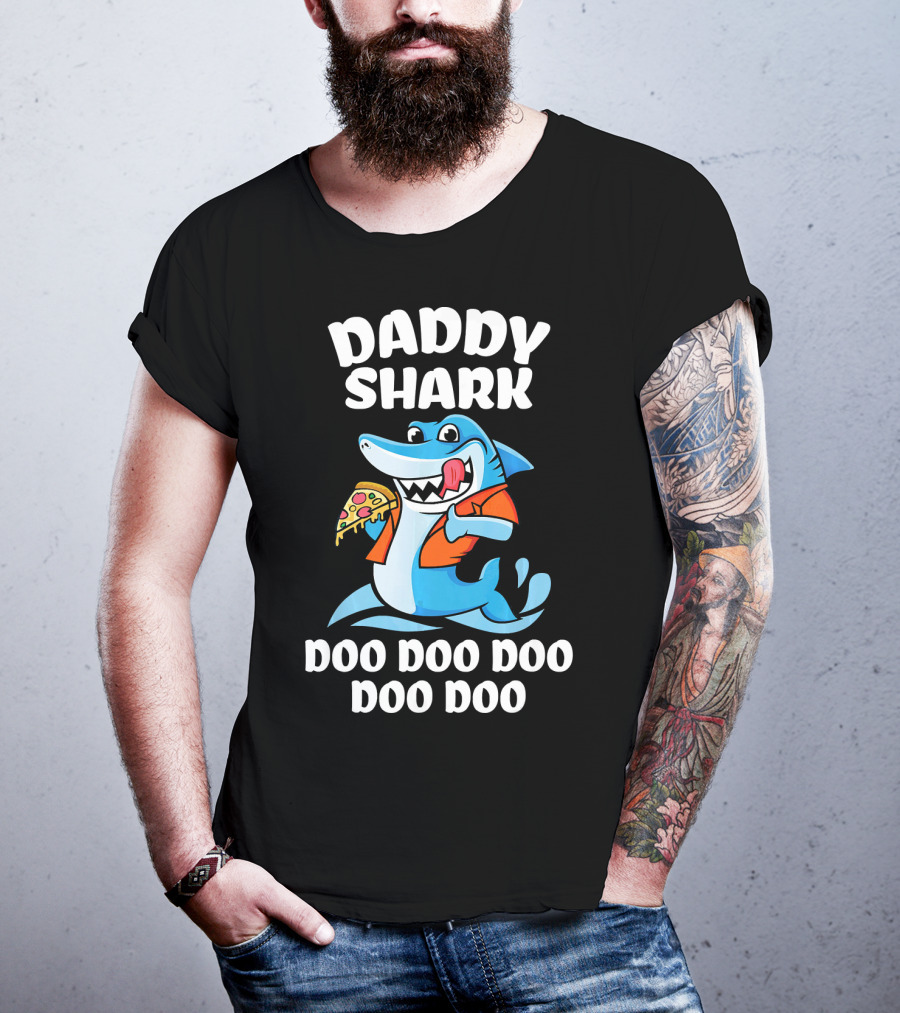 Daddy Shark Doo Doo Doo Doo Pizza Eating Cartoon Shark T-Shirt