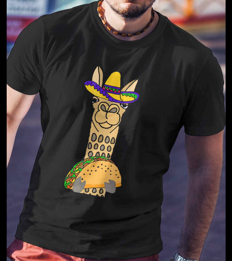 Smilealottees Funny Llama Taco Sombrero T-Shirt