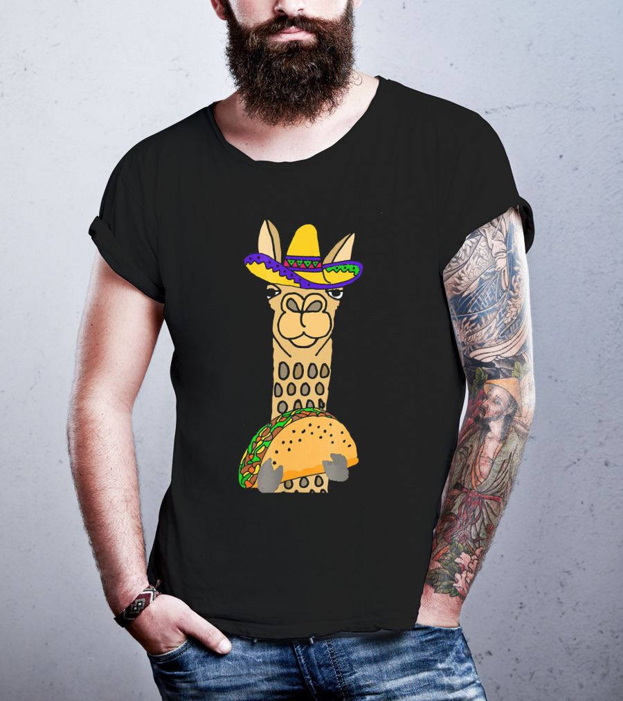 Smilealottees Funny Llama Taco Sombrero T-Shirt