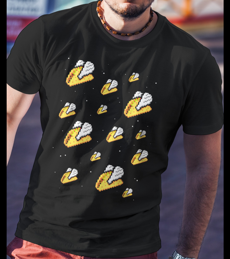 Shirt.Woot Flying Tacos Pixelated Space Adventure T-Shirt