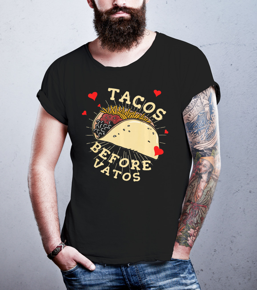 Tacos Before Vatos Funny Gym Food With Hearts T-Shirt