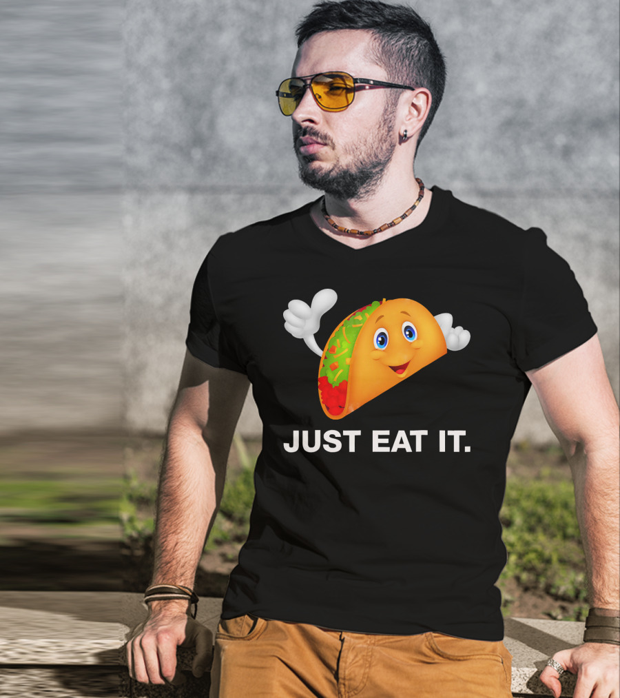 Just Eat It Taco Cartoon Emoji With Hands T-Shirt