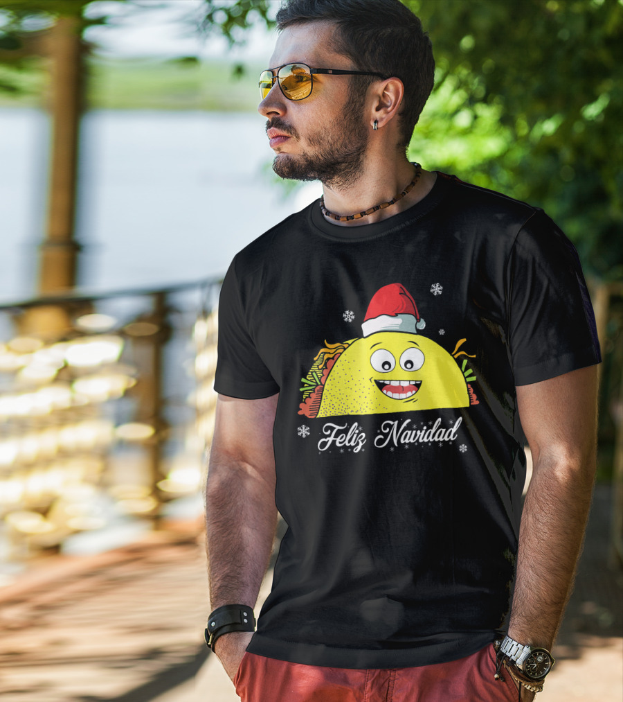 Feliz Navidad Smiling Taco Santa Hat T-Shirt