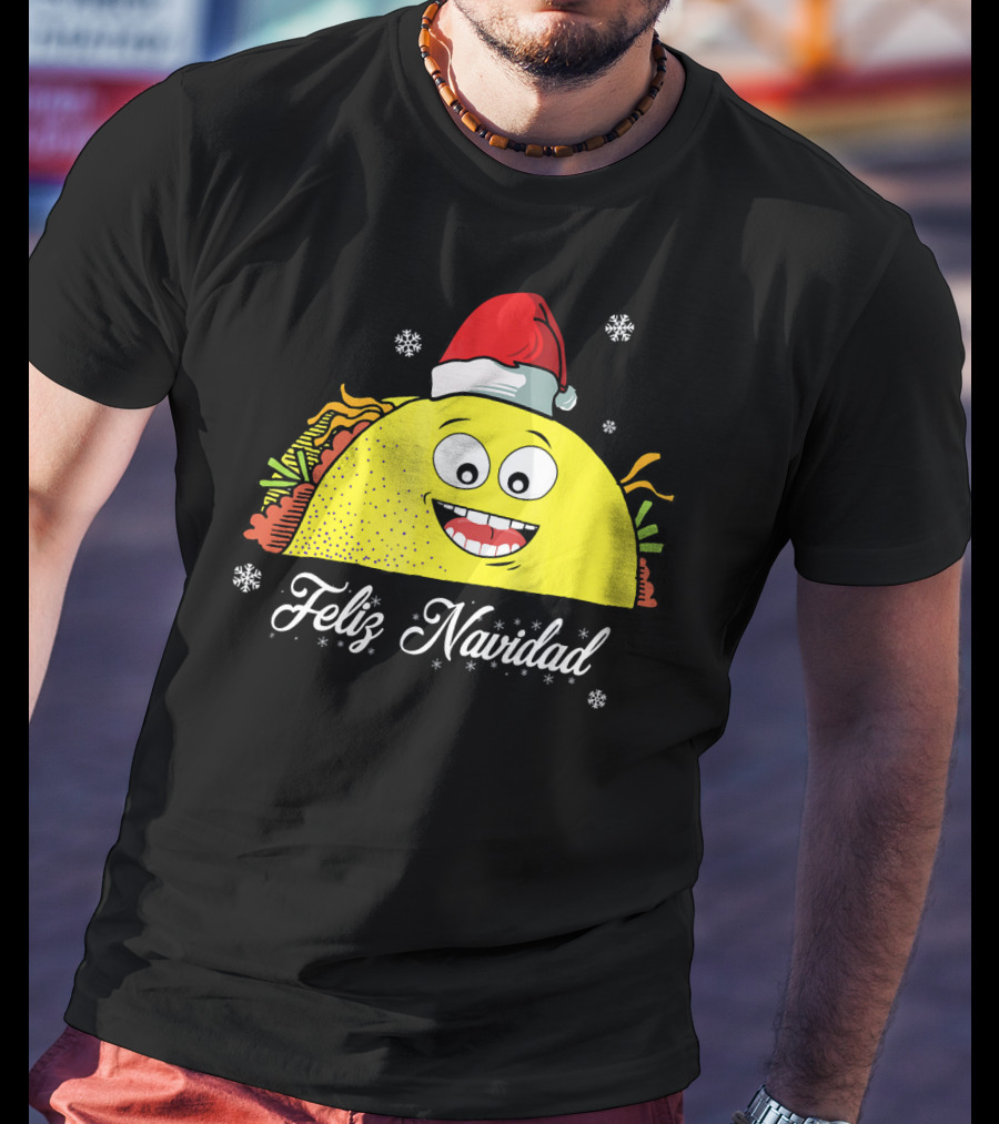 Feliz Navidad Smiling Taco Santa Hat T-Shirt