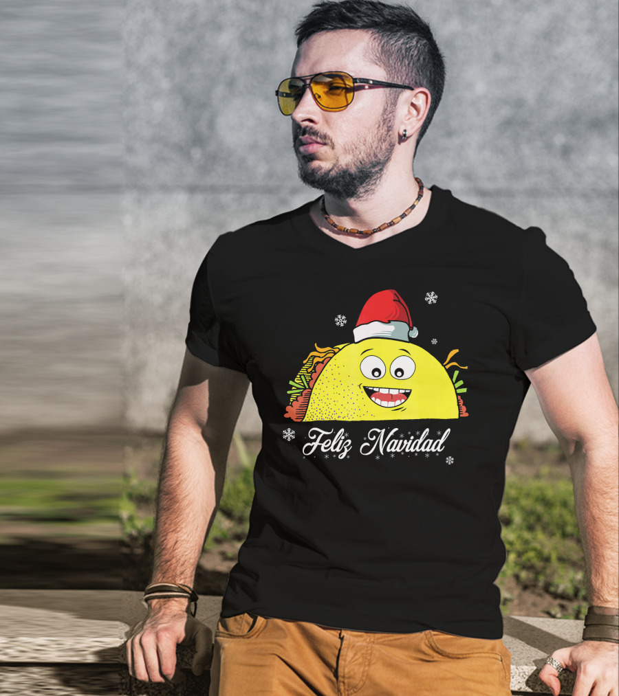 Feliz Navidad Smiling Taco Santa Hat T-Shirt
