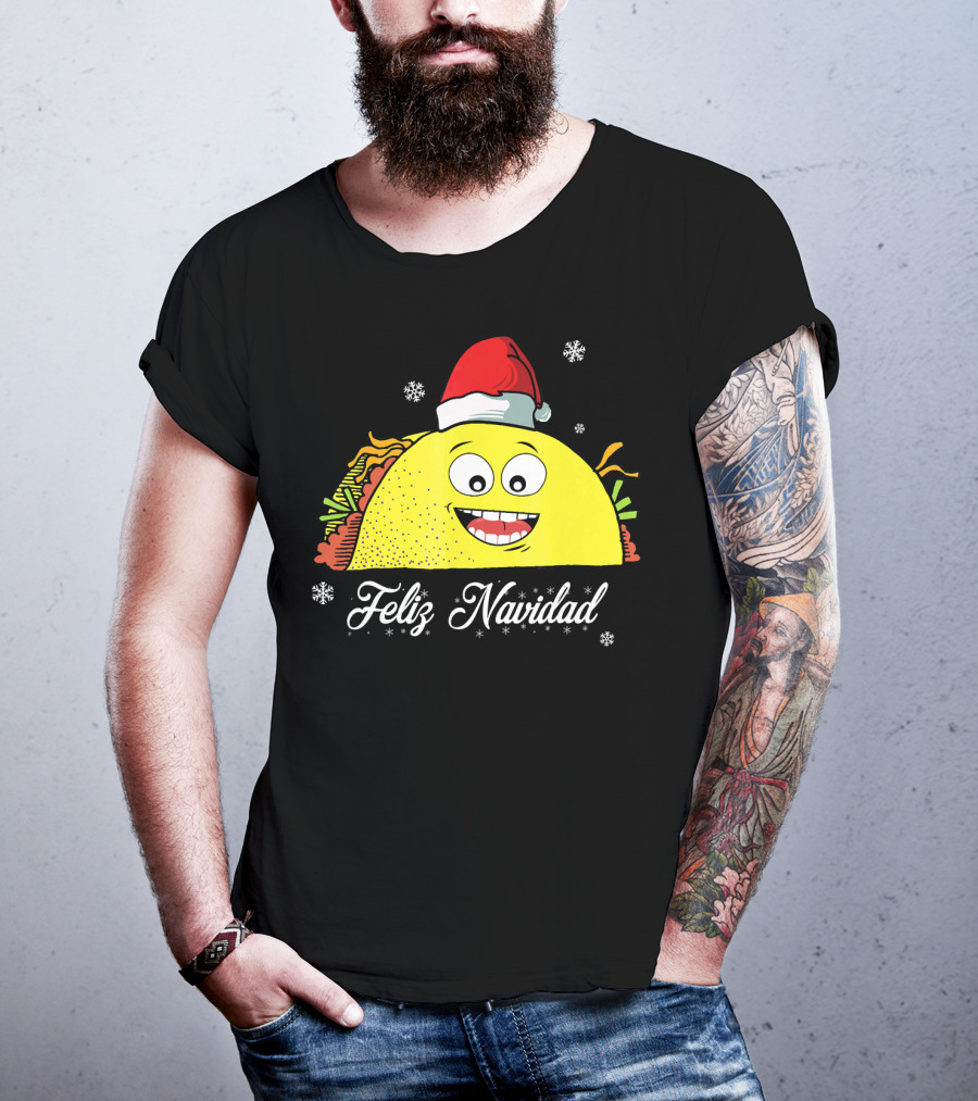 Feliz Navidad Smiling Taco Santa Hat T-Shirt